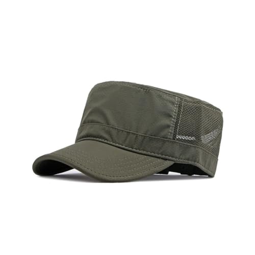 FASHIXD Mesh Military Hat for Men Summer Army Cap Quick Qry Short Bill Hat Cadet Cap - color: Dark Green