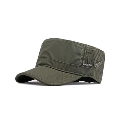 FASHIXD Mesh Military Hat for Men Summer Army Cap Quick Qry Short Bill Hat Cadet Cap - color: Dark Green