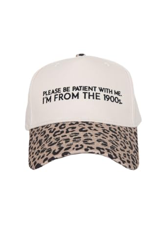 KATYDID Please Be Patient with Me I'm from The 1900s Vintage Hat - Womens Trucker Hat - Embroidered Two-Toned Baseball Cap - color: Leopard/Tan