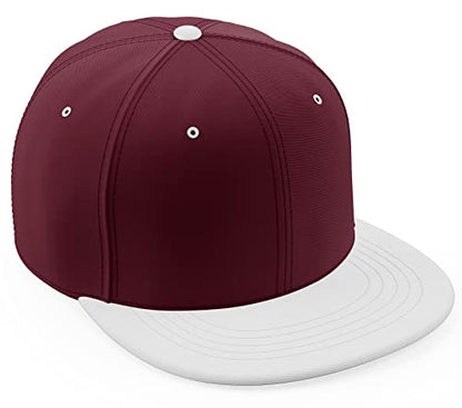 Daxton Classic Blank Snapback Flat Bill Visor Hat Cap One Size Adjustable Back - color: Burgundy White
