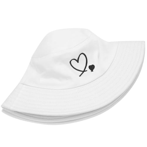 Bucket Hat Beach Sun Hat Fishing Hat for Women Men, Summer Outdoor Travel Packable Fisherman Hat - color: Love Heart White