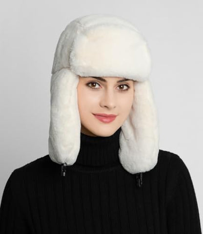 Women's Trapper Hat Faux Fur Winter Hats Fuzzy Russian Hat with Buckle Trooper Warm Ski Cycling Ear Flap Hat 2025 - color: A Pink