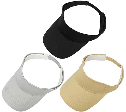 3 Pack Sun Visor Hat Women Beach Visors Outdoor Sports Cap - color: Black, Grey, Khaki
