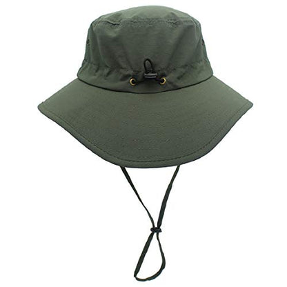 Women Lightweight Safari Sun Hat Quick Dry Fishing Hat with Strap Cool - color: Army Green