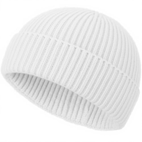 Wool Fisherman Beanies for Men Knit Fall Winter Beanie Hat Skull Cap - color: White