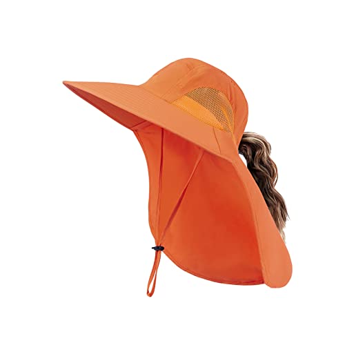 Outdoor Sun Hat for Men with 50+ UPF Protection Safari Cap Wide Brim Fishing Hat with Neck Flap, for Dad… - color: Orange