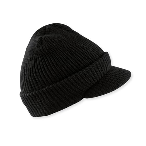 M MCGUIRE GEAR Genuine G.I. Winter Beanie Cap with Visor, 100% Wool Fitted Cap, Made in USA - color: Black