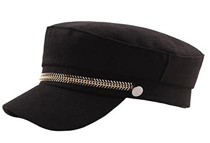 Brcus Men Women Newsboy Cabbie Peaked Beret Cap Baker Boy Yacht Captain Sailor Hat - color: Black1