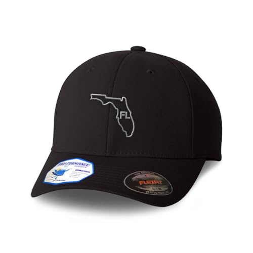 Flexfit Cap for Men & Women Embroidered Florida State Map Fl Embroidery Flexfit Hats Baseball Caps - color: Black Design Only, size: Small-Medium