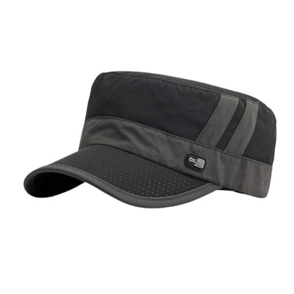 FASHIXD Mesh Military Hat for Men Summer Army Cap Quick Qry Short Bill Hat Cadet Caps - color: Black