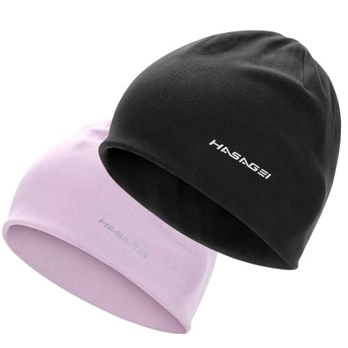 HASAGEI Beanies Skull Caps for Men, Women Warm Helmet Liner Cycling Cap Soft Lightweight Beanie Hat Antistatic Running Beanie - color: Black+purple