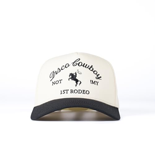 Vintage Trucker Hat for Men & Women - Adjustable Snapback, 100% Cotton, Embroidered Country & Western Styles - color: Beige, Black