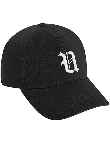 Daxton Low Profile Adjustable Baseball Dad Hat Cap White Old English Font Alphabet A to Z - color: Black, style: Letter U