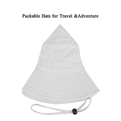 Unisex Cotton Boonie Hat Summer Fishing Bucket Hat Sun Hat with String - color: Solid White
