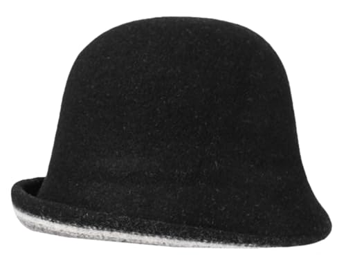 Women Warm Vintage Bucket Hats Fashion Fedora Cloche Cap Classic Felt Bowler Hat Outdoor Fall Winter - color: Black