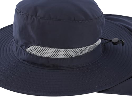 Connectyle UPF 50+ Wide Brim Sun Hat for Men Women UV Protection Fishing Hat with Neck Flap Outdoor Safari Bucket Hiking Hats - color: Navy Blue