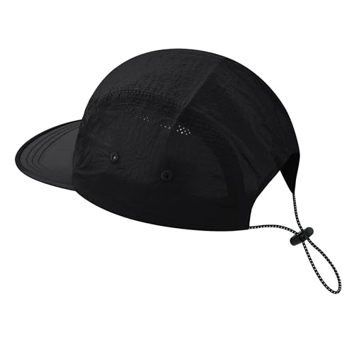 Croogo Short Brim Baseball Cap Flat Bill 5 Panel Hat Mesh Quick Drying Caps - color: Black