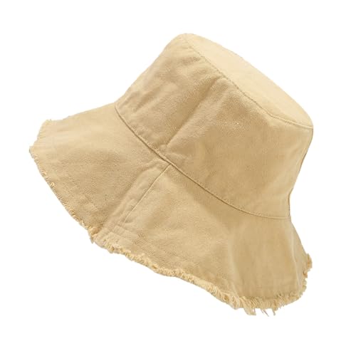 Quanhaigou Frayed Unisex Sun Hats, Fashion Beach Bucket Hat for Men Women,Summer Outdoor Boy's Girls Boonie Cap - color: Khaki