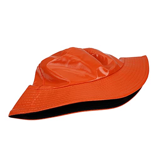 Reversible PU Leather Bucket Hats for Women Solid Color Double Wear Summer Hat Unisex - color: Orange