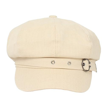 Women Cotton Blend Newsboy Cap Cabbie Paperboy Painter Visor Hat - color: Beige