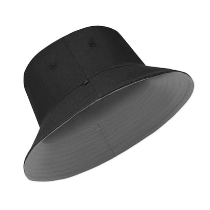 Oversize XXL Bucket Hat, Reversible Cotton Fisherman Hats, Unisex Double Side Wear Bucket Sun Hats with Chin Strap - color: Black-dark Grey, size: XX-Large