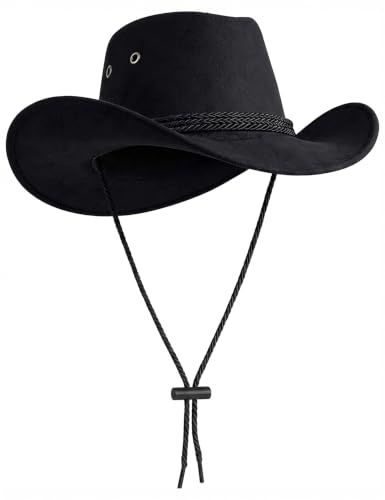 Classic Western Rolled-up Vegan Suede Cowboy Hat - color: Black