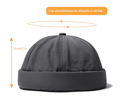 XYIYI Men Quick Dry Docker Cap Breathable Brimless Cap Rolled Cuff Retro Sailor Beanie Hat - color: Grey2