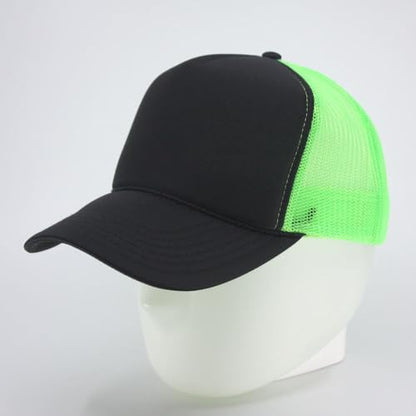 High Crown Foam Mesh Camouflage Tri-Color Oak Leaves Trucker Hat Baseball Cap - color: Black/Black/Neon Green