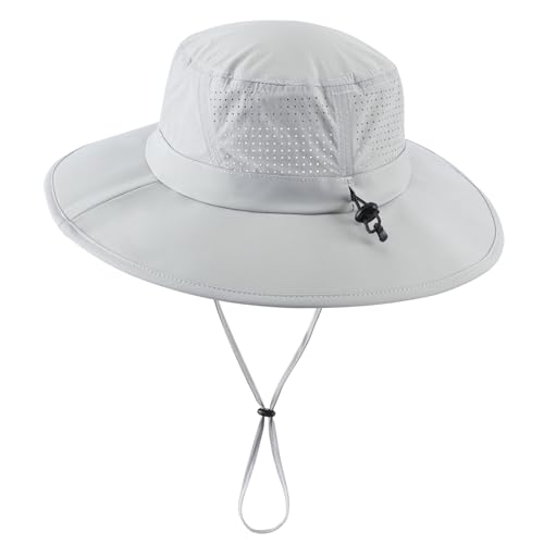 Home Prefer UPF 50+ Sun Hats for Men Women Foldable Wide Brim Fishing Hat Quick Dry Summer Outdoor Garden Safari Bucket Hat - color: Light Grey