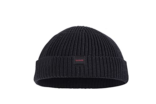 Fisherman Beanie Hats for Men Women,Knit Trawler Skull Cap,Watch Cap,Spring Fall Winter Warm Short Hats - color: (Cotton)-black-m