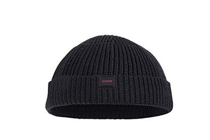 Fisherman Beanie Hats for Men Women,Knit Trawler Skull Cap,Watch Cap,Spring Fall Winter Warm Short Hats - color: (Cotton)-black-m