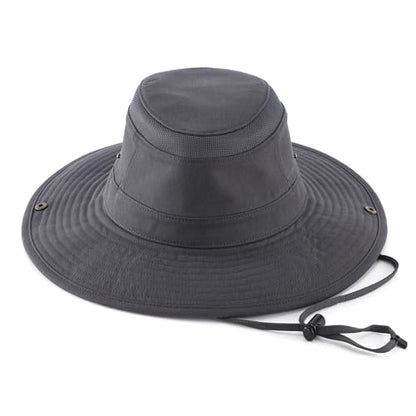 Home Prefer UPF 50+ Wide Brim Sun Hat Mesh Crown Foldable Cotton Bucket Cowboy Hat for Men Safari Golf Fishing Beach Garden - color: Dark Grey, size: Medium