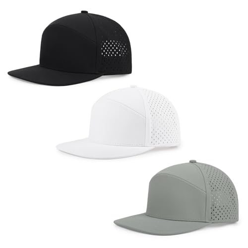 Quick Dry Baseball Cap Flat Brim Snapback Golf Hat for Men Women - color: Black+lightgrey+white