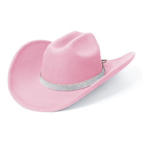 Cowboy Hats for Women and Men with Wide Brim Felt Western Hats for Cowgirls and Cowboys - color: Pink