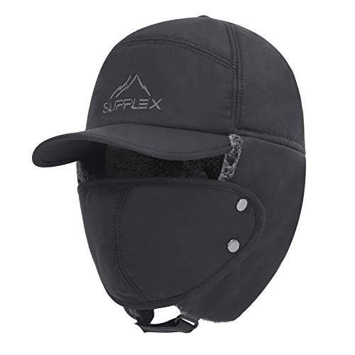 Winter 3 in 1 Thermal Fur Lined Trapper Hat with Ear Flap Full Face Warmer Cover Windproof Cycling Motorcycle Headwear - color: Grey