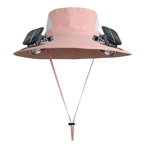 Men Women Wide Brim Sun Hats with 2 Solar Fan Waterproof Breathable Bucket Hat Outdoor Fishing Hat for Hiking Camping - color: Solid Pink