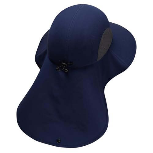 UPF 50+ Foldable Sun Hats Wide Brim with Large Neck Flap for Men Women UV Protection Gardening Fishing Beach Hat - color: Pack of 2, Navy Blue & Green