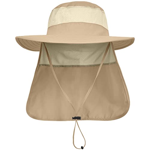 3 Pack Mens UPF 50+ Wide Brim Sun Hat with Neck Flap for Fishing Hiking Garden - color: 3 Pack Dark Grey＆light Grey＆khaki