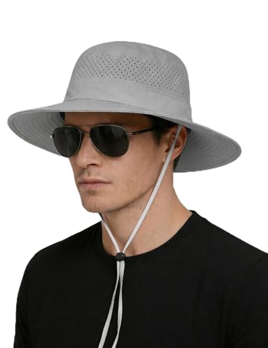 Oversize Large XXL Sun Boonie Hat for Men Women Wide Brim UPF 50+,Bucket Waterproof Quick Dry Safari Hats for Fishing Hiking - color: Light Gray, size: X-Large-XX-Large