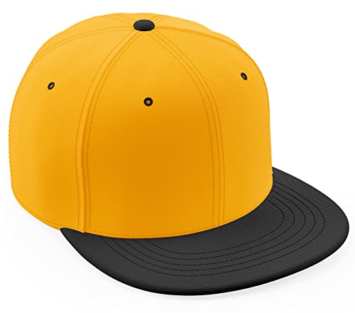 Daxton Classic Blank Snapback Flat Bill Visor Hat Cap One Size Adjustable Back - color: Gold Black