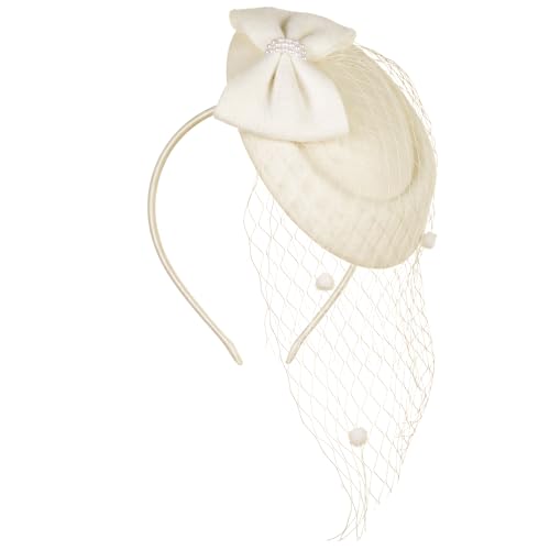 Fascinator Hat for Women Veil Fascinators Tea Party Wedding Retro Pillbox Hats for Cocktail Dresses Accessories - color: Ivory