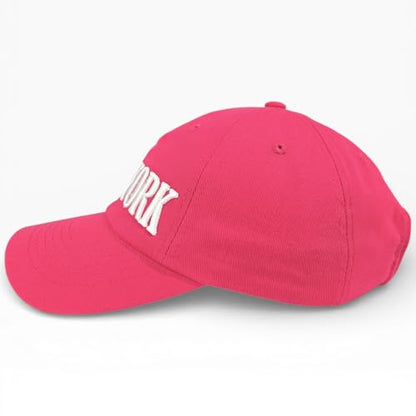 E BY ELIDAN New York Hat, Embroidered Cotton Dad Hat, Adjustable NYC Cap - color: Hot Pink