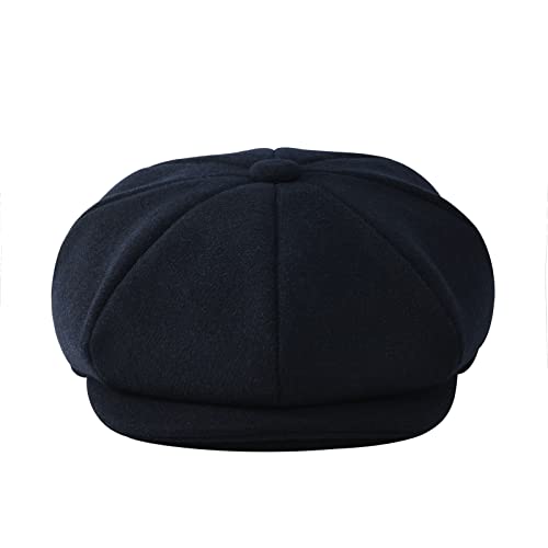 Men Wool Blend 8 Panel Newsboy Cap - color: Navy, size: 7 1/8