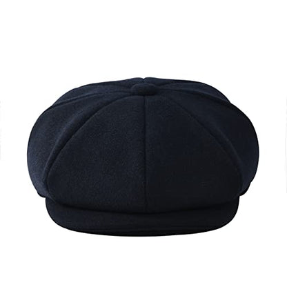 Men Wool Blend 8 Panel Newsboy Cap - color: Navy, size: 7 1/8