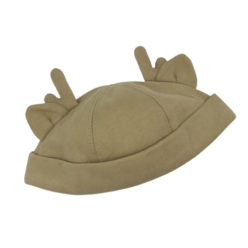 Beanie Hats for Women Men Brimless Skullcap Docker Cap with Reindeer Antlers Rolled Cuff Retro Adjustable Sailor Cap - color: Khaki