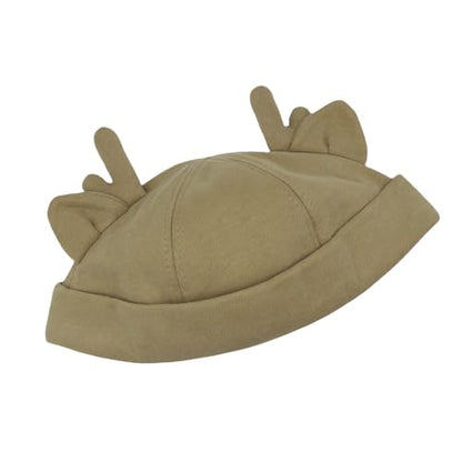 Beanie Hats for Women Men Brimless Skullcap Docker Cap with Reindeer Antlers Rolled Cuff Retro Adjustable Sailor Cap - color: Khaki