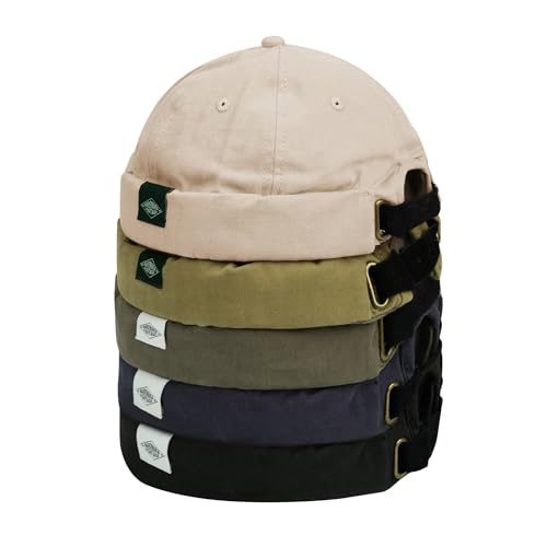 Croogo Cotton Brimless Hat for Men Rolled Cuff Docker Cap Casual Worker Hat - color: M-ct84-khaki