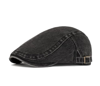 QHFHULV Newsboy Cap for Men Cotton Flat Gatsby Ivy Golf Cabbie Driving Hat - color: Classic Black