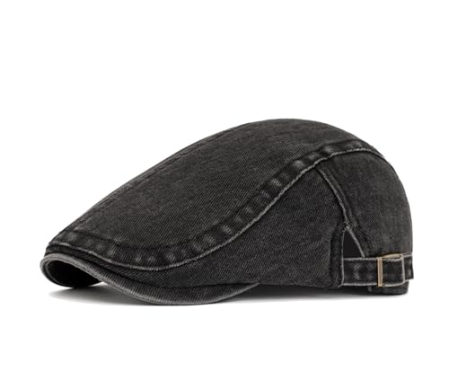 QHFHULV Newsboy Cap for Men Cotton Flat Gatsby Ivy Golf Cabbie Driving Hat - color: Classic Black