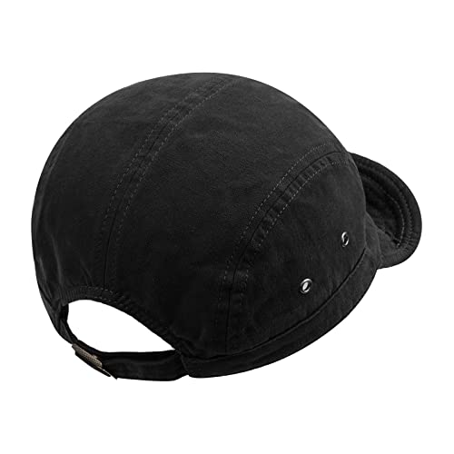 Clakllie Retro 5 Panel Short Brim Cap Casual Baseball Caps Dad Hat Flat Bill Snapback Fitted Caps Trucker Hat Short Cadet Cap - color: S-dy09-black